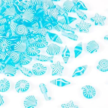 Imagem de 100 g contas acrílicas oceânicas mistas contas de animais marinhos peixe concha estrela do mar animal do mar contas soltas para fazer joias, artesanato, miçangas, colar, pulseira, brincos, turquesa
