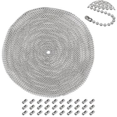 Imagem de Corrente esférica de aço inoxidável de 10 metros, cordão de contas de 2,4 mm de diâmetro com 30 peças de conectores para colar, pulseiras, joias, etiqueta, chaveiro militar masculino, artesanato
