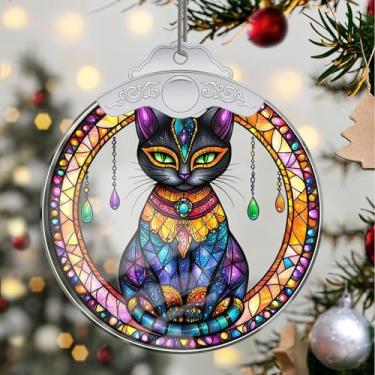 Imagem de Enfeites de Natal para pendurar em cristal de gato, enfeites de árvore de Natal feitos à mão, decoração de carro e casa - presentes de Natal, decoração de artesanato em acrílico, ideias de troca de