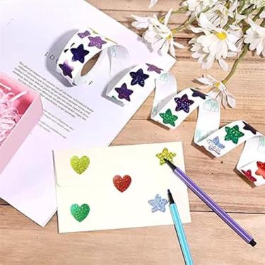 Imagem de 500 folhas/rolo adesivos de coração multicoloridos para sala de aula escolar material de professor gráfico de recompensa de comportamento, decoração de artesanato e decoração de casa