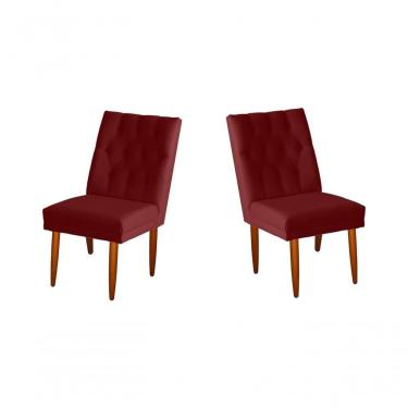 Imagem de Jogo 02 Cadeiras De Jantar Estofada Cozinha Paris Suede Vermelho Eli Móveis