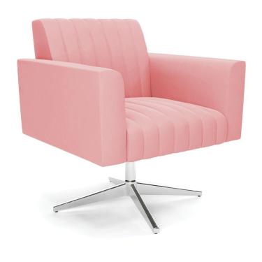 Imagem de Poltrona Giratória Viena Gomada Suede Base Cromada - D'rossi Cor Rose