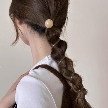 Imagem de Cordão de telefone com bola vintage laços de cabelo lisos elásticos femininos simples laço de cabelo amarrado rabo de cavalo corda corda acessórios (1 peça, bege café)
