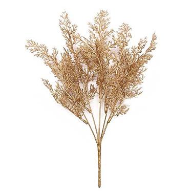 Imagem de Plantas falsas douradas prateadas para quarto buquê de fotos, adereços artesanais de folhas de eucalipto, decoração de plástico (G6)