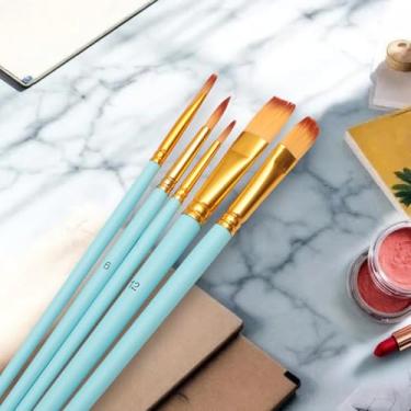 Imagem de Generic Conjunto de 5 pincéis de tinta, conjunto de 5 cabeças de mistura, tipo de tinta, guache, cerdas de ponta redonda, nylon, madeira, azul claro