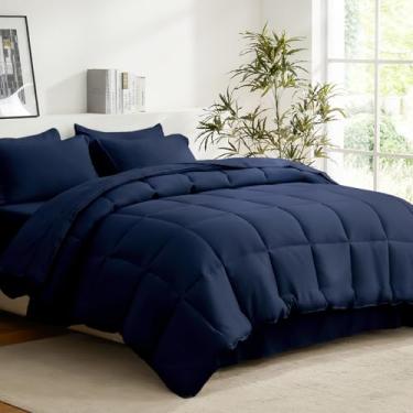 Imagem de COZYART Conjunto de edredom King com 7 peças, cama azul marinho em uma bolsa, leve e reversível, 1 edredom, 1 lençol de cima, 1 lençol com elástico, 2 fronhas, 2 fronhas