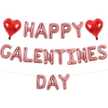 Imagem de TONIFUL 16 Inch Rose Gold Happy Galentine's Day Foil Alphabet Balloons Letter Balloons Valentine’s Day Banner for Wedding Anniversary Engagement Valentine's Day Ladies Girls Party Supplies