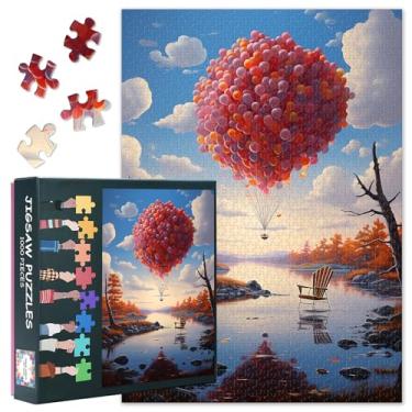 Imagem de Jigsaw Puzzles for Adults 1000 Pieces, 1000 Piece Puzzle for Adults - Serene Autumn Lake View with Chair and Hot Air Balloon Landscape, Challenging 1000 Piece Puzzles (27.5x19.7 Inches)