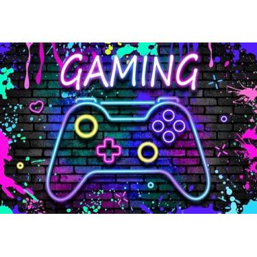 Imagem de ZJRBJB Decoração de videogame de 3 x 2,4 m, cenário de fundo para jogadores, noite, pedra preta, tijolo, parede, colorido, desenho de grafite, para adultos, crianças, meninos, festa de aniversário