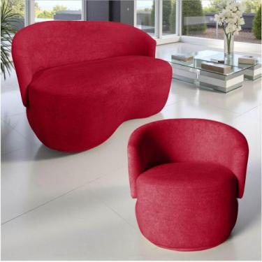Imagem de Kit Namoradeira + Poltrona Decorativa Beatriz Orgânica Veludo Vermelho
