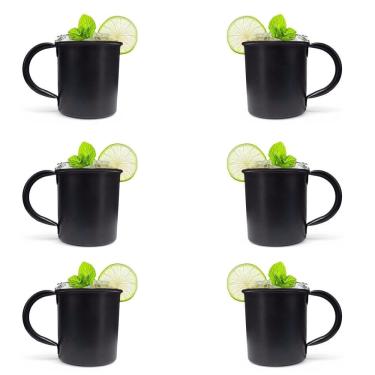 Imagem de Kit 6 Canecas Moscow Mule Lisa Drink Aço Inox Premium 420Ml