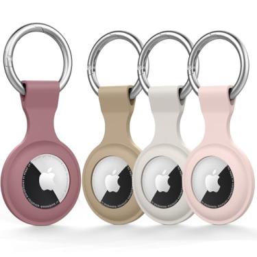 Imagem de Pacote com 4 capas para airtag com chaveiro, porta-chaves de silicone macio, corrente de etiquetas para Apple Air Tag GPS localizadores de itens, acessórios, para mochila, bagagens, animais de