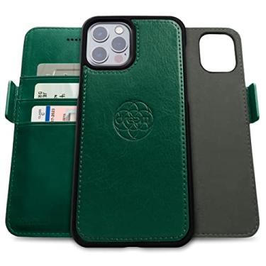 Imagem de Capa Carteira Dreem Fibonacci para iPhone 13 Pro, 2-em-1, case antichoque, couro vegano, capa removível, compatível com acessórios MagSafe. Proteção RFID. Design para homens e mulheres [Verde]