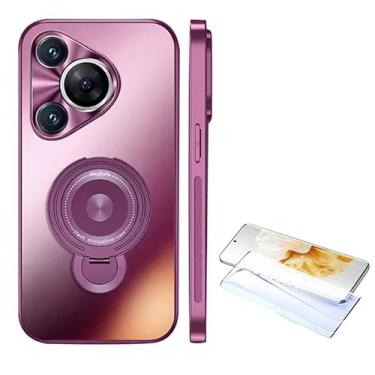 Imagem de Capa para celular compatível com Huawei Pura 70 Pro+ All-Inclusive ultrafina proteção total para Huawei Pura 70 Capa com suporte giratório fosco (rosa dourado roxo, Huawei Pura 70Pro)