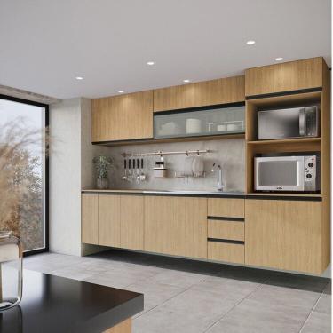 Imagem de Cozinha Modulada 8 Peças 4 Aéreos 3 Balcões 1 Torre Quente Nara Cabecasa Madeiramadeira Avena-cinza Claro
