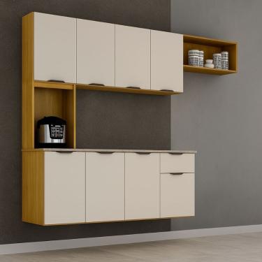 Imagem de Armário De Cozinha Suspenso Completo Aéreo 8 Portas 1 Gaveta Mdp Compacto Espaço Off White