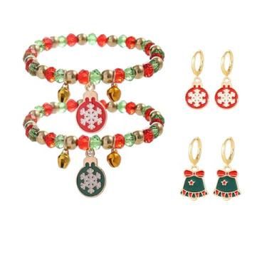 Imagem de coadipress Conjunto de 6 peças de pulseiras de Natal para mulheres, linda árvore de Natal, Papai Noel, pulseira elástica, alce, rena, laço, muletas, anel ajustável, festa de Natal, férias, joias