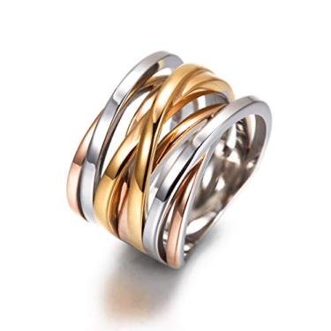 Imagem de CIUNOFOR Anel cruzado de 13,7 mm para mulheres, anel de noivado para homens e adultos unissex banhado a ouro rosa prata anel personalizado personalizado, Metal, Sem pedra preciosa