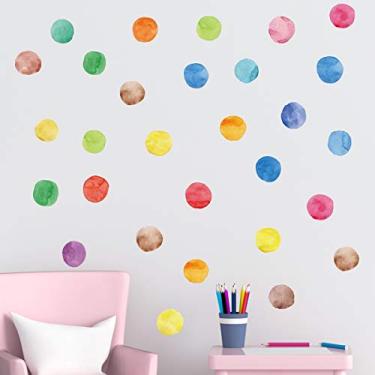 Imagem de 6 folhas de adesivos de parede de bolinhas aquarela 20,8 cm x 14,7 cm arco-íris colorido redondo adesivos de parede adesivos de vidro descascar e colar filme sala de estar quarto decoração de porta de