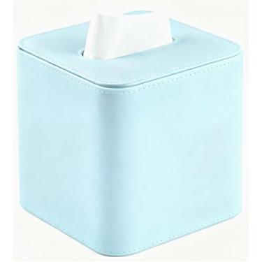 Imagem de TNIIFXC Porta-lenços quadrado de couro PU elegante caixa de lenços faciais com fecho magnético cubo decorativo capa de caixa de lenços para banheiro vaidade escritório