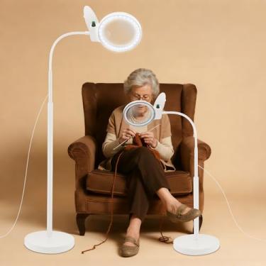 Imagem de NZQXJXZ Lupa 10X 20X Com Luz E Suporte, Luminária De Chão Regulável 36 Leds, Ajustável 3 Em 1 Iluminação Formato Pescoço Ganso Para Leitura, Costura, Artesanato, Trabalho Perto, Etc.