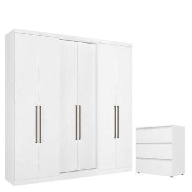 Imagem de Guarda Roupa Casal Presence 6 Portas Branco Acetinado E Cômoda Gavetei