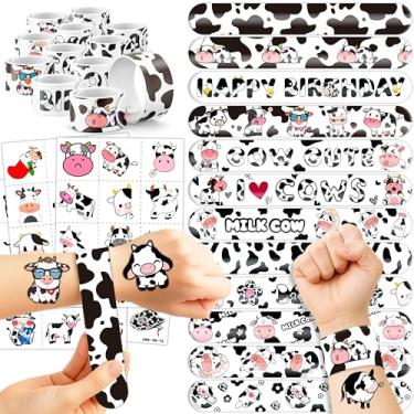 Imagem de 48 peças de lembrancinhas de festa de vaca - 24 peças de tatuagens e 24 pulseiras de tapa, artigos de festa de aniversário com tema de chá de bebê de leite, decorações, presentes para meninas e