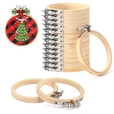 Imagem de FEBSNOW 12 Peças De Bastidor Bordado 3" Ajustável Em Material Natural, Círculo Para Ponto Cruz, Aro Redondo Madeira A Granel Artesanato, Costura Prática E Decoração Natal