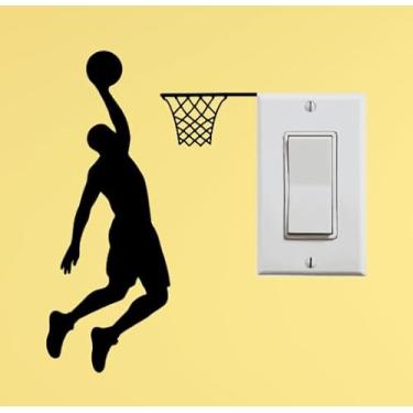 Imagem de AK - Slam Dunk Basketball One Handed Player Dunking on Light Switch | Perfect for Wall Decal Sticker for Kids Room | Window Decoration | Size 5" (Black) (One Handed Dunk, Black)