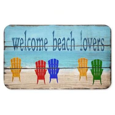 Imagem de Tapete antifadiga rústico Welcome Beach Lovers, tapete ergonômico acolchoado para cozinha e pé com suporte antiderrapante, tapete confortável ecológico, design por Gail Fraser, 76 cm x 45 cm
