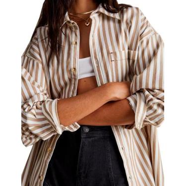 Imagem de Blusa feminina Tiko Miko listrada de tamanho grande, 100% algodão