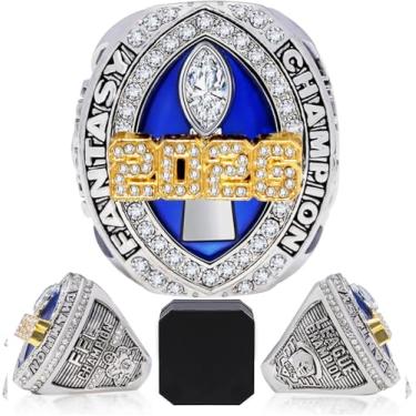 Imagem de Officentra Anel de futebol de fantasia 2025 com caixa de presente de alta qualidade League FFL Champion Trophy Rings Premium Award for Winner, 11-C65MM, Alumide, Zircão