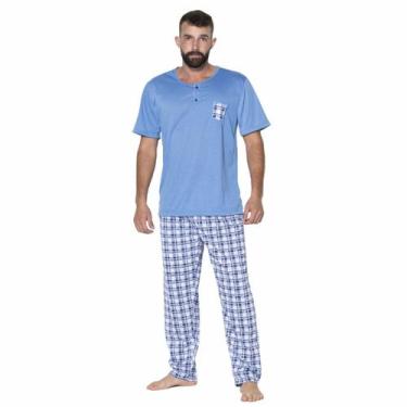 Imagem de Pijama Masculino Vekyo Modas Adulto Blusa Manga Curta Lisa Calça Longa
