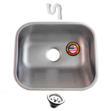 Imagem de Tanque Inox 40x34 Fosco Pequeno 304 - Sobrepor e Embutir + Válvula e S