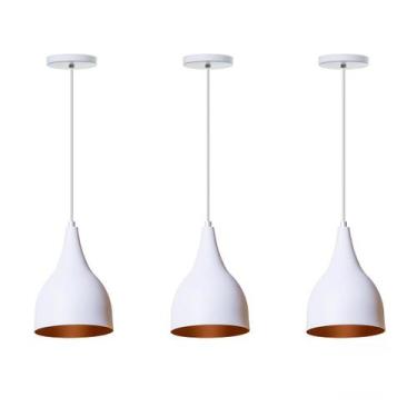 Imagem de Kit 3 Lustre Pendente Interno Balcão Gota - IDEALLUME, Branco com Cobr