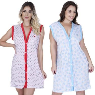 Imagem de Kit 2 Camisola Sem Manga E Aberta De Botão Amamentação Gestante Idosa 