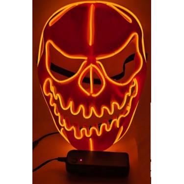 Imagem de SHANJIA Máscara de Halloween, máscara iluminada, luz de LED, assustadora, para festivais de Halloween, cosplay, festa de carnaval (laranja)