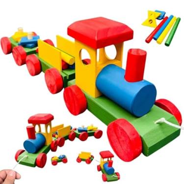Imagem de Trem Colorido Infantil Toy Trade - Tremzinho de Madeira Móvel Brinquedo Educativo e Pedagógico para Coordenação Motora e Aprendizado