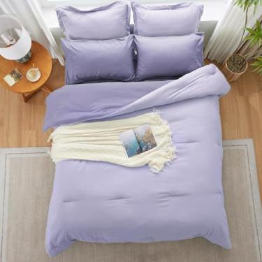 Imagem de Kozyhvn Conjunto de edredom de lavanda roxa - 7 peças de cama macia em uma bolsa com edredom reversível, lençóis, fronhas e fronhas, conjunto de cama king size Boho para todas as estações