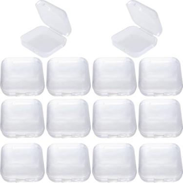 Imagem de BEIQIYA 12 peças de capas de tampão de ouvido de plástico transparente, mini estojos de armazenamento de joias de 1,8 cm, organizador de caixa de armazenamento de contas quadradas portátil pequeno