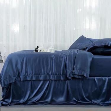 Imagem de SXYMTSW Conjunto de capa de edredom de seda pura amoreira 4 peças, conjunto de cama respirável super macio adulto, para cabelo e pele (2 fronhas, 1 capa de edredom, 1 lençol de cima, sem edredom