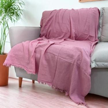 Imagem de Manta para Sofá Capa Protetora 2,40 x 1,80 Gigante Algodão Cama Decorativa Colcha Coberta(Rosa Bebê)