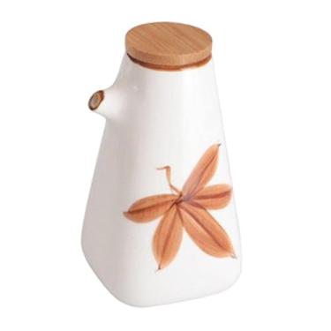 Imagem de FytStycale Jarra Dosadora de Óleo em Cerâmica, Estilo Japonês, com Tampa de Madeira, Ideal para Xarope, Óleo, Molho de Soja e Molho Ponzu. À Prova de Vazamentos, Style a