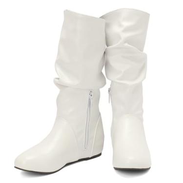 Imagem de Pixoecuty Botas femininas de cano médio, cano médio, salto baixo, estilo renascentista, confortável, casual, sem cadarço, tamanho 34 a 44, Branco, 34