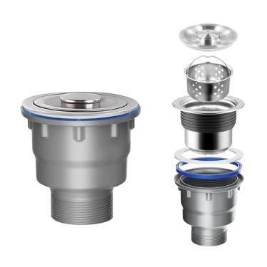 Imagem de QruiLanTu Kit de montagem de ralo de pia de cozinha de 8,5 cm de aço inoxidável 304 substituição de cesta de drenagem com tampa de vedação para pia serve para orifício de drenagem de pia padrão para