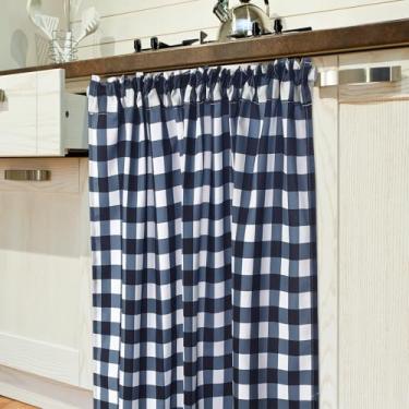 Imagem de Hahafelt Cortinas ocultas de armário para lava-louças com haste telescópica e haste braçadeira para lava-louças, mesa de 99 x 99 cm, cortina para cozinha embaixo da pia (listras pretas e brancas)