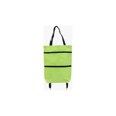 Imagem de Carrinho de Compras Dobrável, Nylon e Plástico, Verde, 2 Rodas, Capacidade 10kg, 47x28x18cm Aberto, Sacola para Supermercado e Viagens