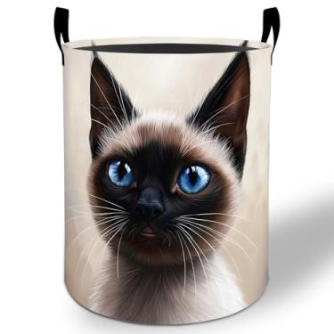 Imagem de Cesta de roupa suja para gatos siameses 50 x 40 cm, balde de armazenamento de roupas Oxford dobrável à prova d'água para quarto, banheiro, quarto, berçário, organizador de brinquedos, presentes para