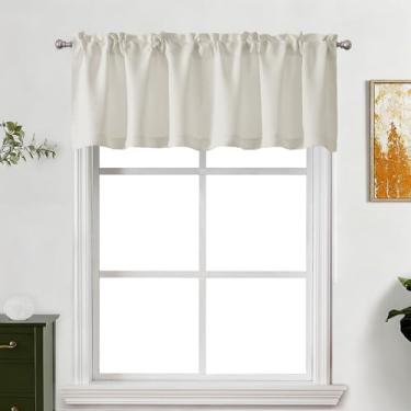 Imagem de Lecloud Saia natural para janelas de 45 cm de comprimento, cortinas escurecidas com isolamento térmico de privacidade, cortinas curtas e modernas, bolsos para varão para cozinha, porão, lavanderia