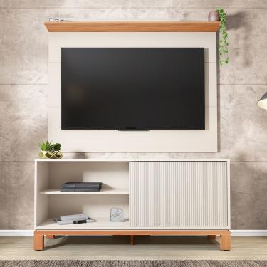 Imagem de Painel Tv 45 Pol 136cm Com Rack Bancada Para Sala Visari Off White/freijó C01 - D'rossi